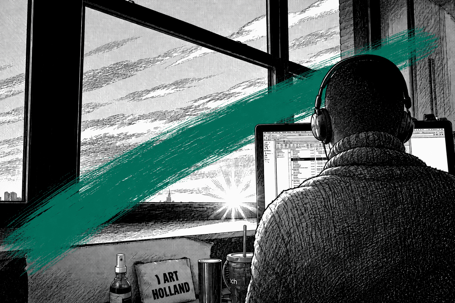 Person monitoring a website at a desk