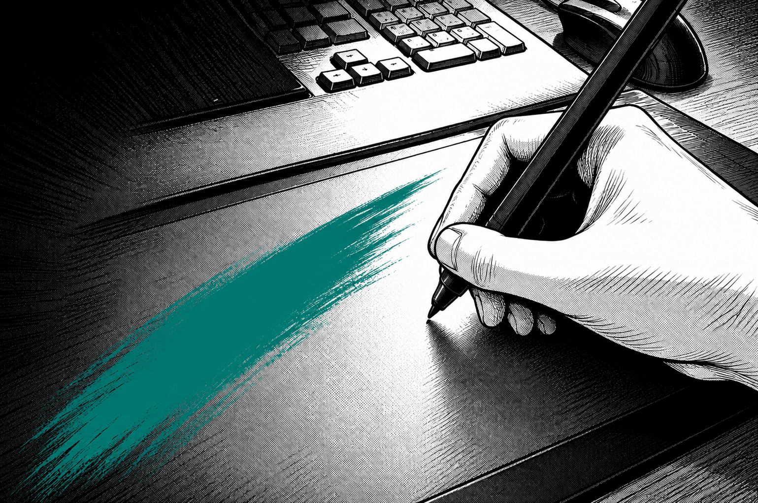 Person working at a desk making changes